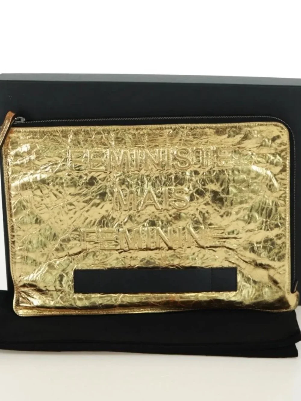 CHANEL Clutch Bag Leather Gold CC Auth 165360M